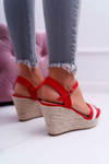 Ladies' Sandals with Heels Linen Red Renew