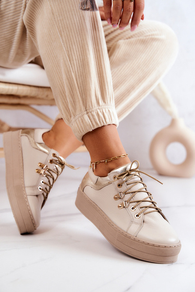 Leather platform sports shoes Light Beige Mary Ann