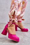 Suede Chunky Heels Platform Pumps Fuchsia Diame