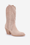 Perforated Cowboy Boots On A Heel Light Beige Salive