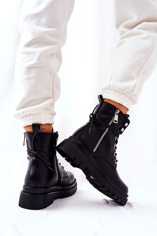 Zip-up boots with tie Black Elissmo
