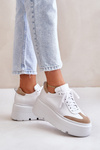 Sneakersy Masywna Platforma Skóra Naturalna Biało-Beżowe Lewski 3635/X