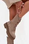 Women's ankle boots made of genuine leather on platform Zazoo 3795 beige