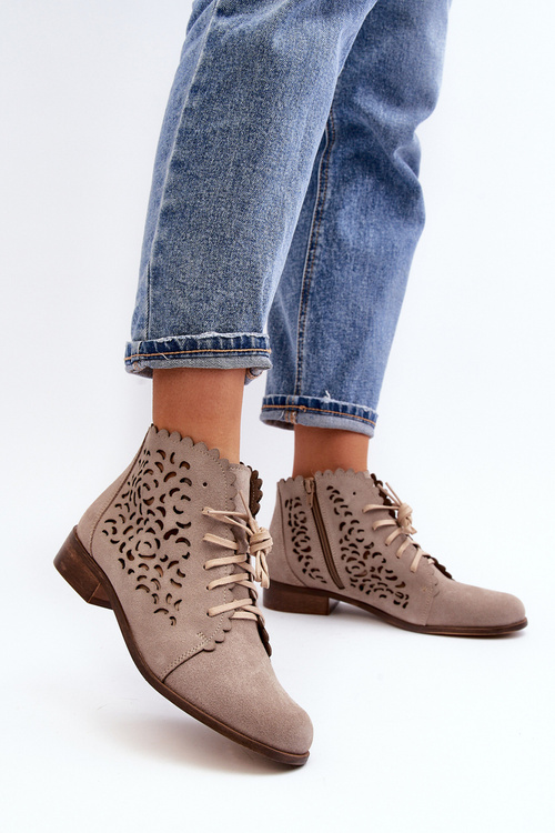 Lace-up Women's Openwork Boots Zazoo 2871 Beige