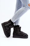 Women's Snow Boots On Platform Embellished With Rhinestones Black Silmo