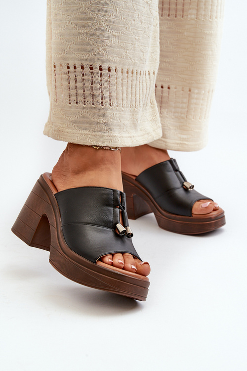 Women's Platform Slide Sandals with Chunky Heel Black Dafira