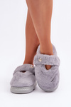 Furry Slippers With A Small Brooch Gray Primaria