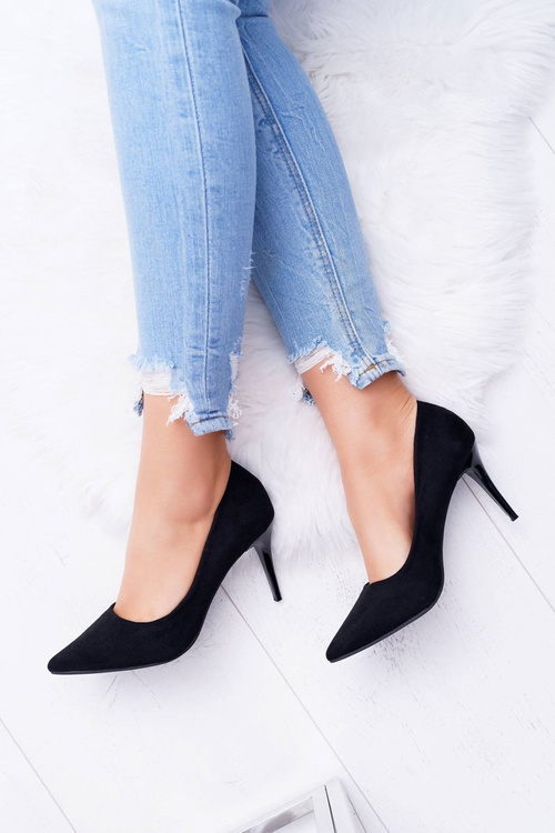 Women's Suede Pointed Stilettos Black Cream