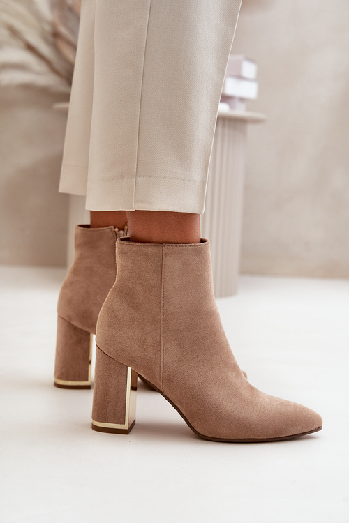 Ladies Heeled Boots Zip Fastened Insulated Eco Suede Light Brown Mevair