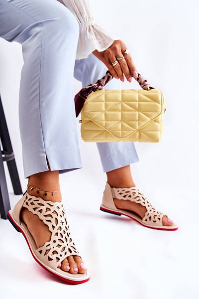 Leather Openwork Sandals Beige Alima