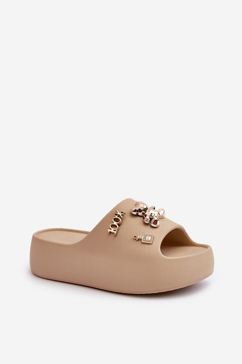 Women's Lightweight Foam Sandals with Decorations in Dark Beige Orchia