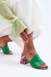 Women's Leather Mules on Heel Lewski Shoes 3209/K Green