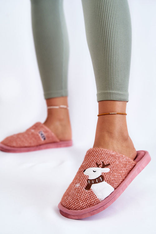 Women's Christmas Slippers With Reindeer Pink Millio
