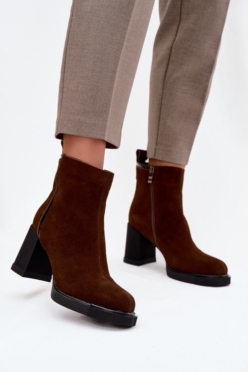 Women's Ankle Boots Made of Natural Suede on Heel Vinceza 91141 Brown