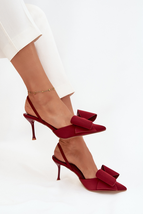 High heels with open heels and bow Bordeaux Eklevia