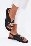 Women's Flat Sandals With Golden Decoration Black Amelira