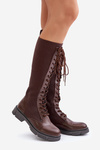 Laced Boots With Elastic Shaft Brown Vamilena