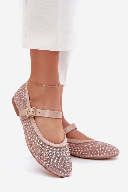 Damskie Baleriny Ze Zdobieniem Pasek I Klamra Beżowe Avirae