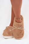 Furry slippers with bow Camel Minella