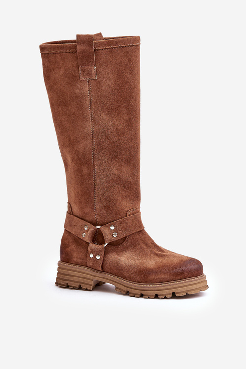 Women's Suede Knee-High Boots Brown Lewski 3615