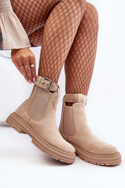 Suede Ankle Boots With Massive Sole Light Beige Ozaro