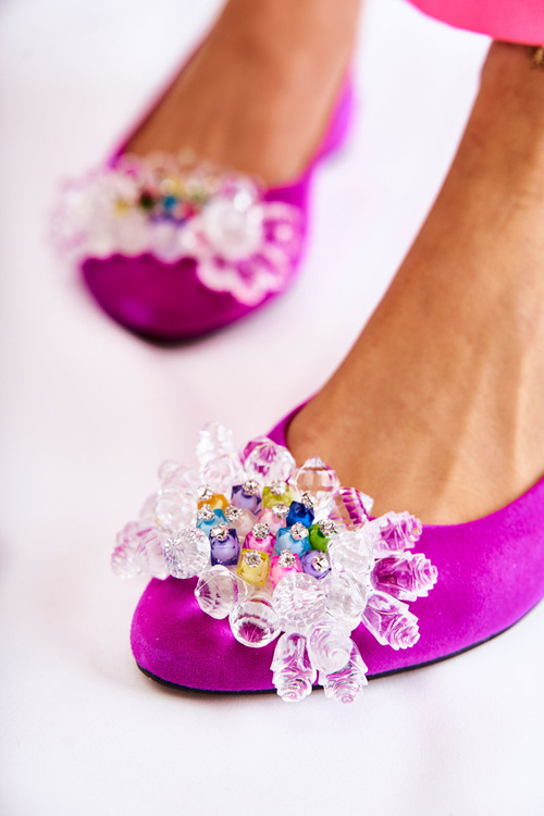 Suede Ballerinas On High Heels With Decoration Dark Pink Elena