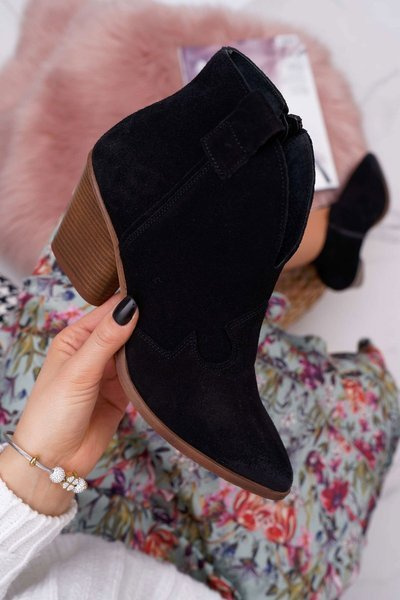 Women's Black Leather Heeled Boots Chavai