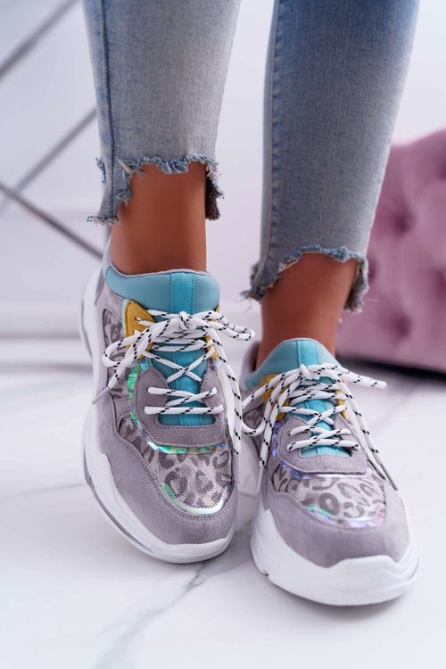 Sportowe Damskie Buty Wysoka Podeszwa Szare Cabana