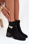 Fleece lined women's ankle boots with gold decoration on block heel black Sarona