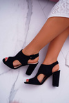 Women's Stiletto Sandals Openwork Suede Black HiBaby