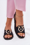Elegant Sandals With Decoration On Flat Heel S.Barski KV51-003 Black