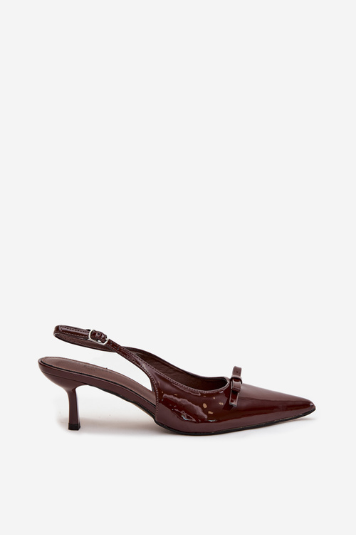 Patent leather high heels with bow chocolate Olvena