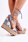 Fashionable tied wedge sandals Blue Recife
