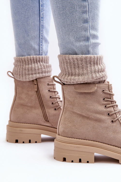 Women's Trapper Boots with Zip Beige Apolosi