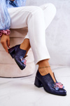 Leather metallic shoes With Decoration Navy Delaver