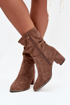 Insulated Women's Ankle Boots with Ruching on a Block Heel Brown Ivressa