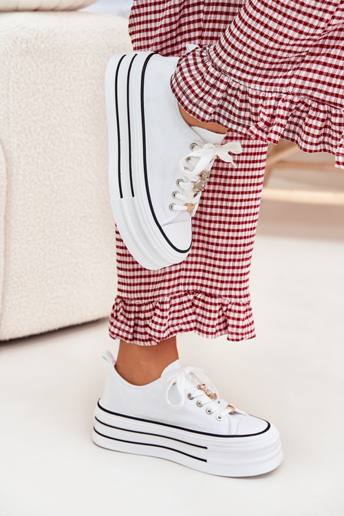 Women's Platform Sneakers With Golden Accents White Fiorina