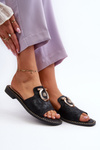 Elegant Shiny Women's Slippers with Ornament S.Barski KV27-032 Black