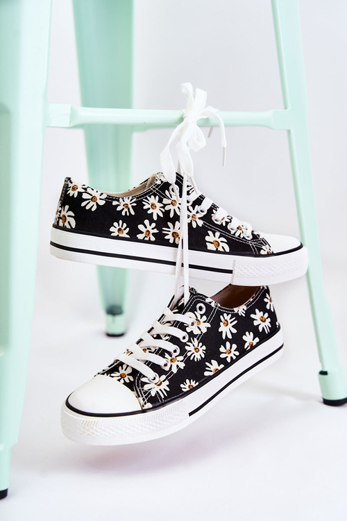 Women's Low Sneakers With Flowers Black Janey