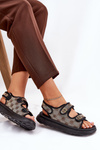 Ladies Patterned Fabric Sandals With Golden Details Beige-Black Pefese