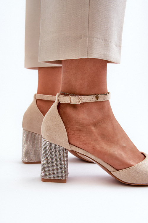 Court shoes in faux suede on embellished stiletto beige Anlitela