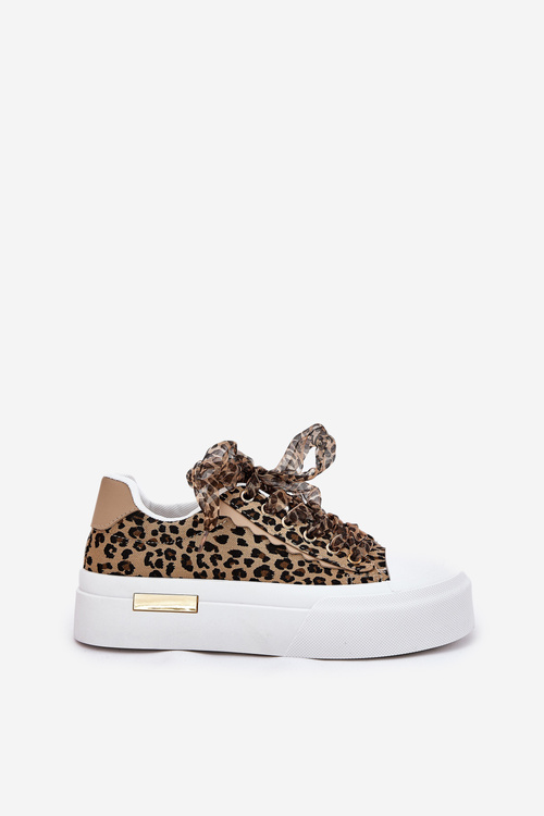 Womens Sneakers On Massive Platform With Decorative Lacing Leopard Brown Zidora