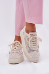 Ladies Perforated Sneakers On Platform Light Beige Aranelith