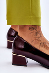 Fashionable lacquered pumps with a decorative bow burgundy Shira