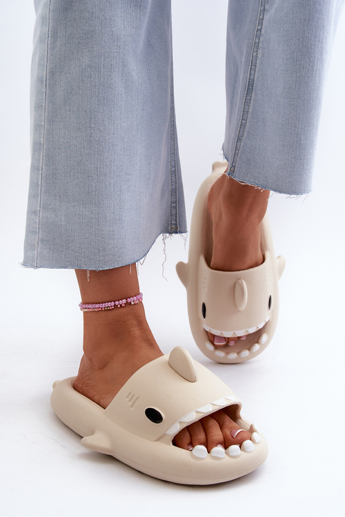 Women's Lightweight Foam Slippers with Shark Motif Beige Kasila