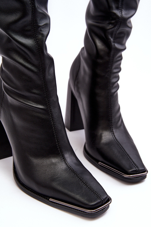 Women's Black Over-the-Knee Boots with Block Heel in Eco Leather Orcella