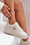 Perforated Sneakers With Gold Detail Beige Cassildi