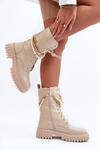 Botki Workery Wysokie Skóra Łańcuszek Beżowe Nameer DE1150