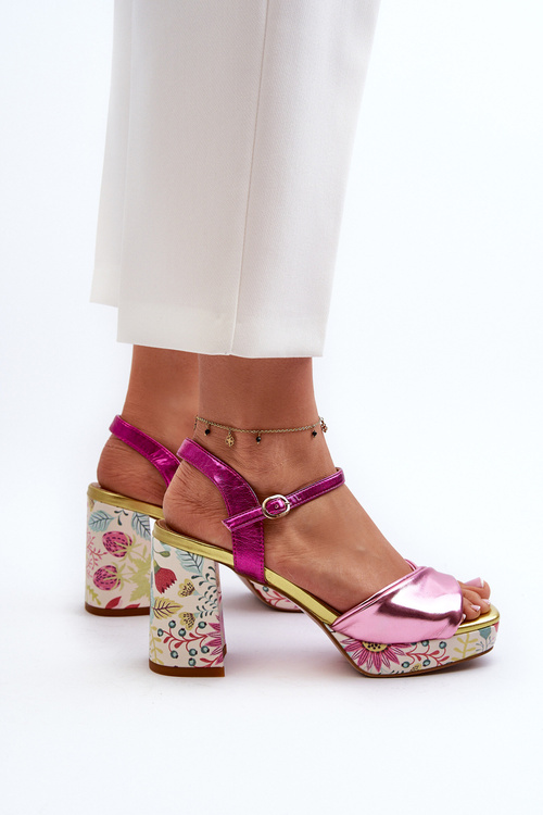Sandały Na Słupku W Kwiaty Damskie Różowe D&A CR980