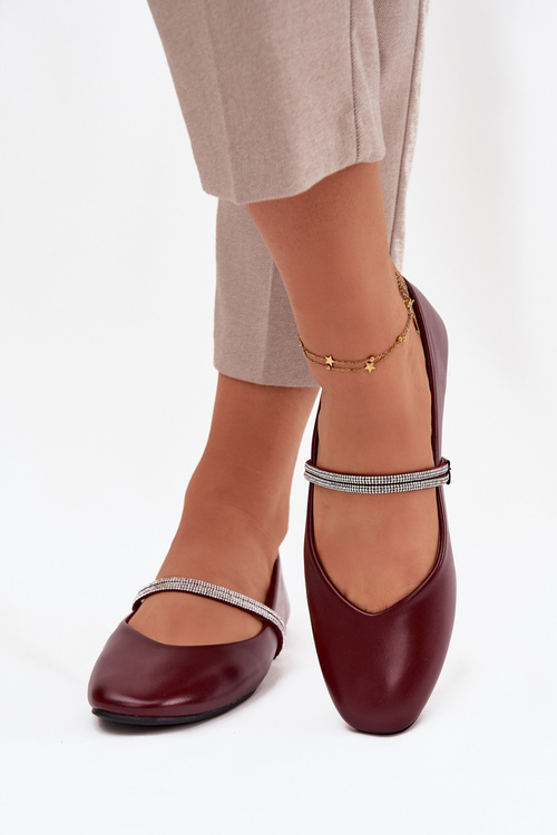 Women's Ballerinas With Shiny Straps Burgundy Ilirene